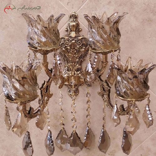 خرید، قیمت و مشخصات لوستر برنزی چهار شعله طرح دو گل با سر شاخه های کریستالی و رنگ آنتیک با ضمانت - چترزندگی