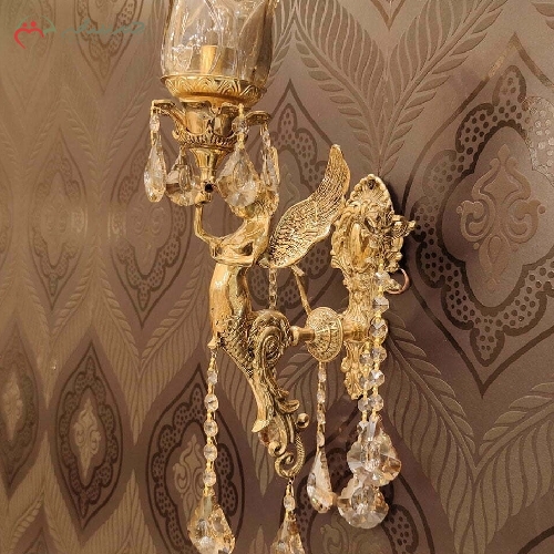 خرید، قیمت و مشخصات لوستر دیواری تک شعله مدل فرشته با بدنه ی برنزی و رنگ طلایی با کیفیت دارای ضمانت  - چترزندگی