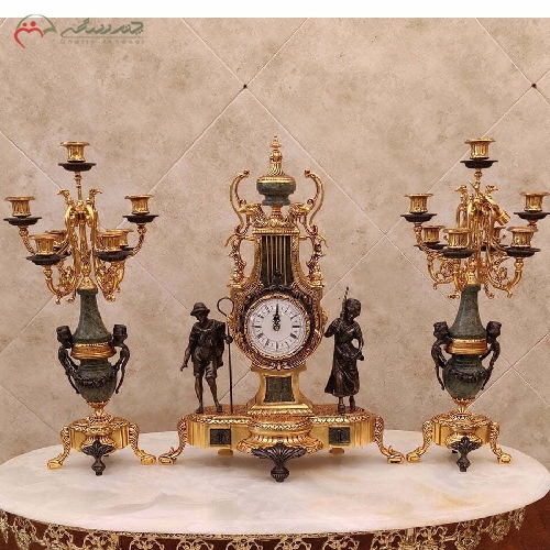 خرید، قیمت و مشخصات ست ساعت و شمعدان برنزی طرح آپادانا با رنگ فورتیک و طراحی ظریف و مدرن دارای ضمانت کد 412 - چترزندگی