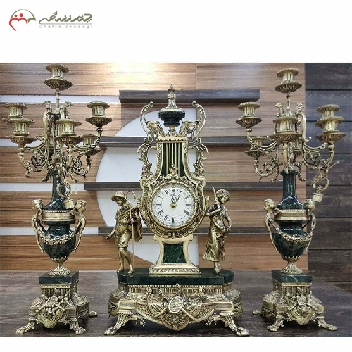 خرید، قیمت و مشخصات ست ساعت و شمعدان برنزی طرح عقابی با رنگ چند لایه ی با کیفیت و دارای ضمانت کد 455 - چترزندگی