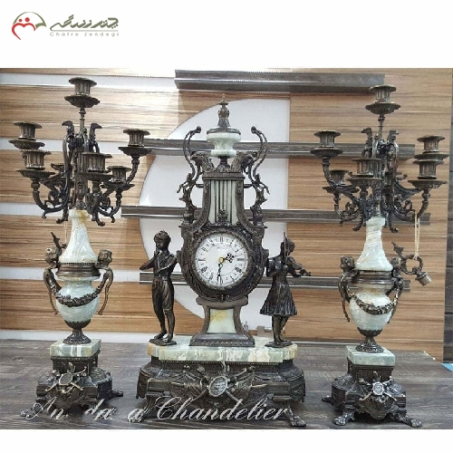 خرید، قیمت و مشخصات ساعت شمعدان برنزی طرح عقابی با سنگ فیروزه ای و رنگ آنتیک بسیار با کیفیت و با دوام کد 460 - چترزندگی