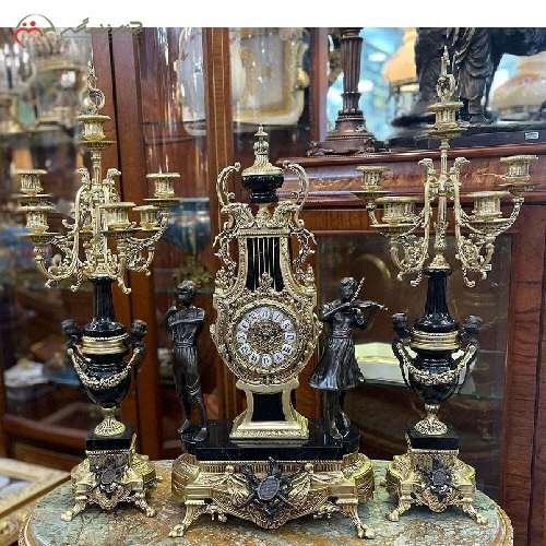 خرید، قیمت و مشخصات ست ساعت رومیزی به همراه شمعدان برنزی و سنگ مشکی طرح عقابی با گارانتی کد 459 - چترزندگی