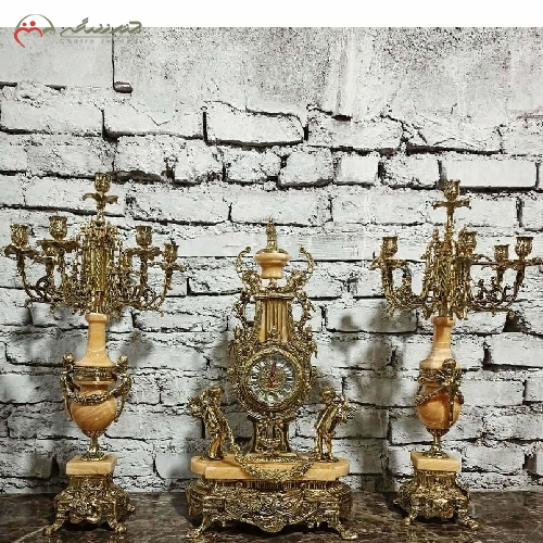 خرید، قیمت و مشخصات ست ساعت و شمعدان برنزی کار شده با سنگ نارنجی و رنگ فورتیک با کیفیت و دارای ضمانت کد 401 - چترزندگی