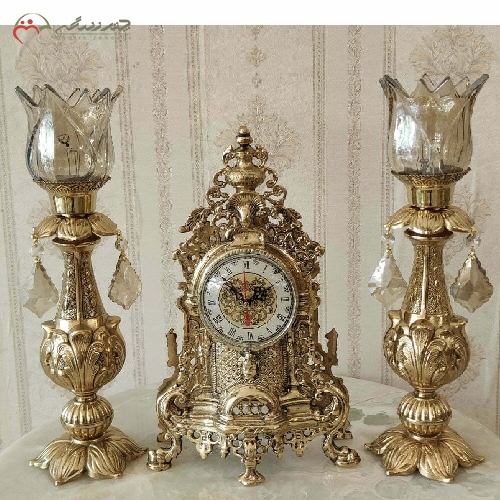 خرید، قیمت و مشخصات ساعت شمعدان برنز طلایی طرح ناهید با رنگ فورتیک با دوام و طراحی به روز فروش به قیمت تولیدی کد 422 - چترزندگی