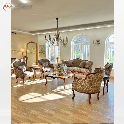 خرید، قیمت و مشخصات مبل 9 نفره ی کلاسیک مدل لورنزو ایتالیا همراه با سرویس ناهار خوری 8 نفره با ضمانت 24 ماهه - چترزندگی