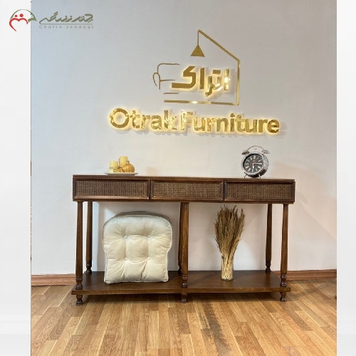 خرید، قیمت و مشخصات کنسول خراطی شده ی کشودار قابل سفارش در رنگ های متنوع و درب های چوبی و حصیری به سفارش مشتری - چترزندگی