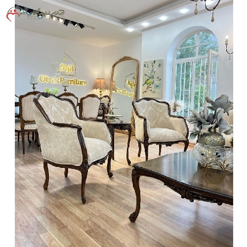 خرید، قیمت و مشخصات مبل 7 نفره با طراحی رنگ قهوه ای سوخته و پارچه سفید، قابل اجرا در رنگبندی دلخواه شما با کیفیت درجه یک - چترزندگی