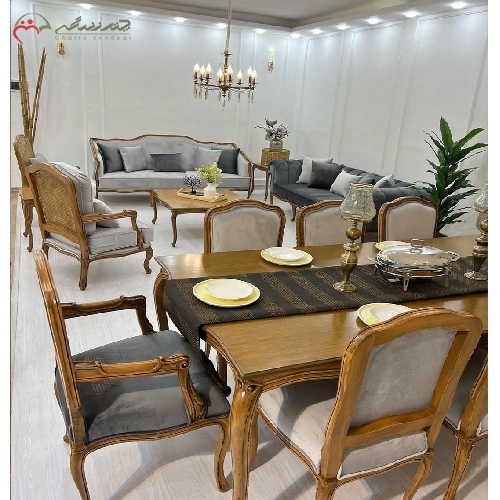 خرید، قیمت و مشخصات ست مبل و میز ناهار خوری جنس بدنه از چوب راش و فوم HR ضخیم با نشیمن راحت دارای گارانتی - چترزندگی