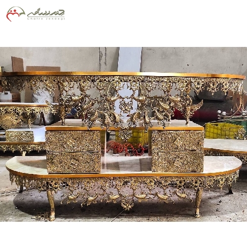 خرید، قیمت و مشخصات میز تلویزیون تمام برنزی چهار کشو طرح گل آفتاب گردان طراحی شیک و خاص با ضمانت و به قیمت تولید - چترزندگی