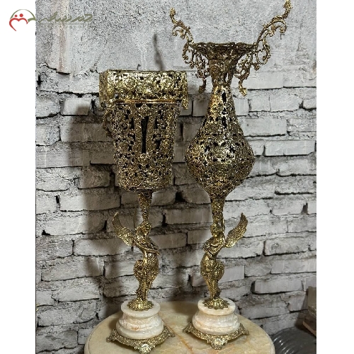 خرید، قیمت و مشخصات ست گلدان ایستاده همراه سطل زباله ی برنزی با پایه های سنگی طرح فرشته، فروش به قیمت تولیدی - چترزندگی