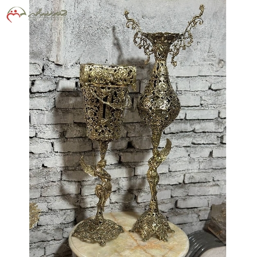خرید، قیمت و مشخصات ست گلدان و سطل ایستاده همراه جا دستمال کاغذی تمام برنزی طرح فرشته، پایه فلزی با دوام بالا - چترزندگی