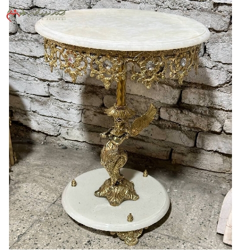 خرید، قیمت و مشخصات میز تلفن برنزی طرح ستون فرشته و پایه سنگی با رویه سنگ مرمر و طراحی شیک و به روز دارای ضمانت - چترزندگی