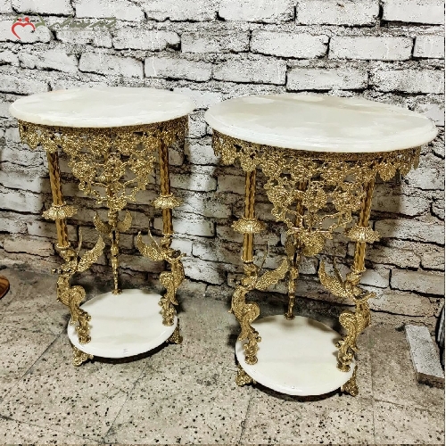 خرید، قیمت و مشخصات میز خاطره ی طرح پایه فرشته با حاشیه های گل رز تاج دار و سنگ نشکن مرمر، دارای ضمانت دوام بدنه - چترزندگی