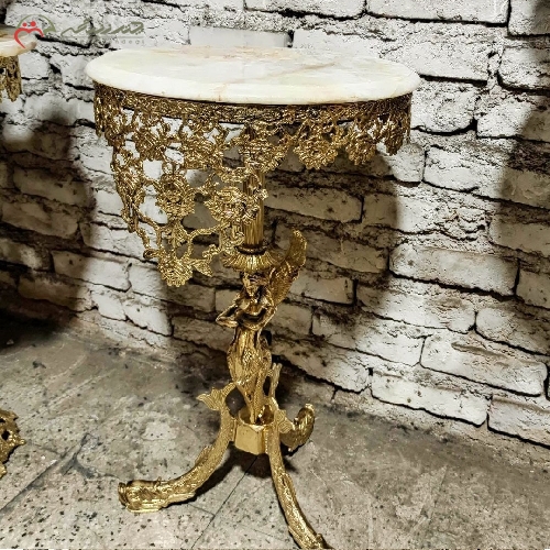 خرید، قیمت و مشخصات میز تلفن برنزی سایز کوچک طرح فرشته و ماهی در پایه ها و ستون، رویه سنگ مرمر با دوام، دارای ضمانت - چترزندگی