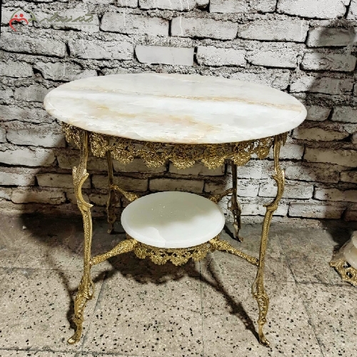 خرید، قیمت و مشخصات میز تلفن دو طبقه ی پایه سنگی از جنس مرمر و بدنه ی برنزی رنگ ثابت با ضمانت و فروش زیر قیمت بازار - چترزندگی