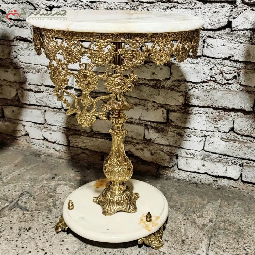 خرید، قیمت و مشخصات میز تلفن مدل گل رز تاج دار، پایه سنگ مرمر و بدنه ی پر کار با رنگ درجه یک فروش به قیمت تولیدی - چترزندگی