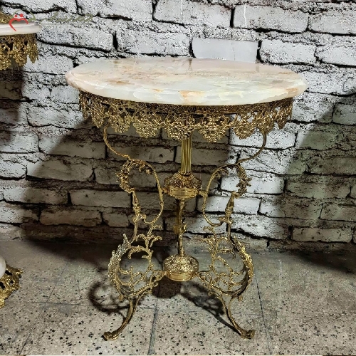 خرید، قیمت و مشخصات میز خاطره ی تمام برنجی مدل فرانسوی با طرح بدنه ی گل رز و رویه سنگ مرمر با دوام دارای ضمانت - چترزندگی