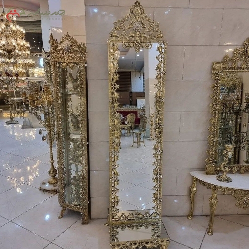 خرید، قیمت و مشخصات آینه قدی برنزی طرح بادمجانی با بدنه ی پر کار و رنگ با کیفیت تولید شده با متریال درجه یک با ضمانت - چترزندگی