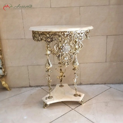 خرید، قیمت و مشخصات میز خاطره ی برنزی با رویه ی سنگ مرمر و پایه های پر کار و با دوام بدون لقی و دارای ضمانت رنگ بدنه - چترزندگی