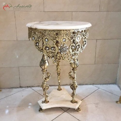 خرید، قیمت و مشخصات میز خاطره ی تمام برنزی مدل گل رز با بدنه ی رنگ ثابت و رویه ی سنگ مرمر، دارای ضمانت - چترزندگی