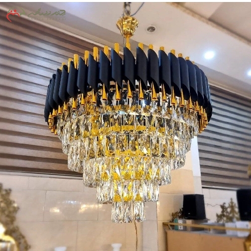 خرید، قیمت و مشخصات لوستر  14 شاخه ی برنزی کریستالی با بدنه آبکاری شده و ضمانت رنگ، طراحی ظریف و مدرن با گارانتی - چترزندگی