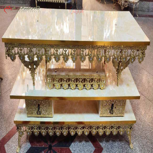 خرید آنلاین، میز تلویزیون برنزی 3 طبقه در طرح گل رز طلایی، 50 اینچ، قیمت مناسب | چترزندگی