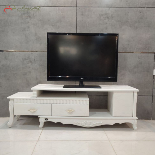 میز تلویزیون چوبی کلاسیک سفید لاکچری