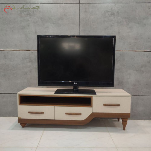 میز تلویزیون چوبی دو رنگ سفید و چوبی مدرن