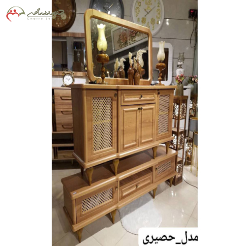 ست چوبی آینه کنسول و میز تلویزیون مدل حصیری