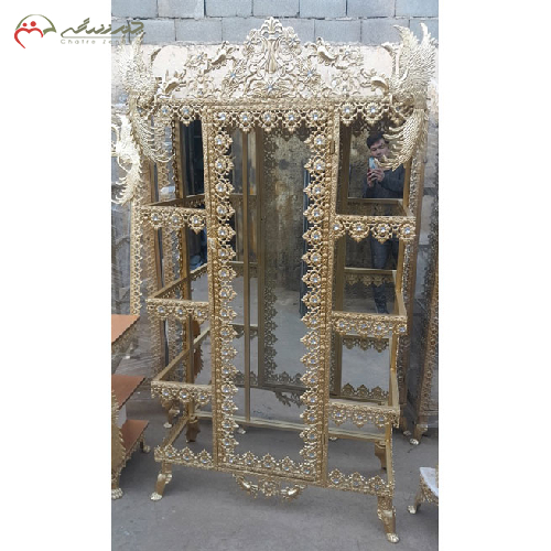 خرید، قیمت و مشخصات بوفه دو طرفه چند طبقه با آبکاری آلومینیوم طرح طاووس، ارزان و با کیفیت _چترزندگی