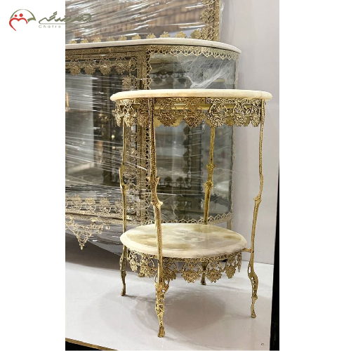 خرید، قیمت و مشخصات میز تلفن برنزی اصل دو طبقه طرح گل رز، به قیمت تولیدی _ چترزندگی