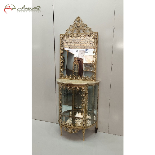 خرید، قیمت و مشخصات آینه کنسول برنزی نیم گرد مدل تاج دار، به قیمت تولیدی _ چترزندگی