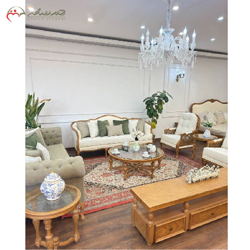 خرید، قیمت و مشخصات مبلمان 7 نفره مدل فرانسوی چوب راش، شیک و مدرن _ چترزندگی
