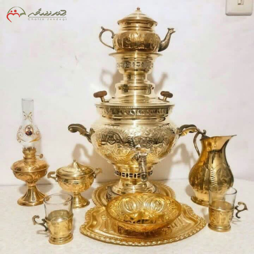 سرویس سماور ذغالی هفت لیتری برنجی اصل