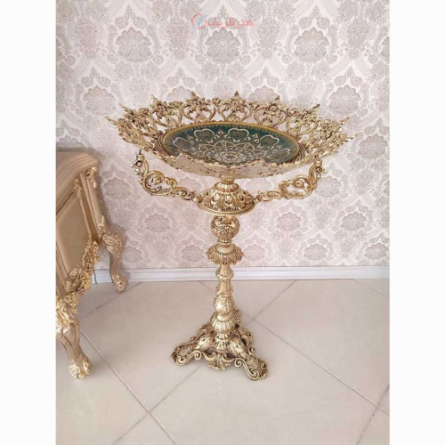 خرید آنلاین، کنارسالنی با پایه 3 شاخ و کاسه برزرگ از جنس آلیاژ آلومنیوم با آبکاری برنز، زیر قیمت بازار | چترزندگی