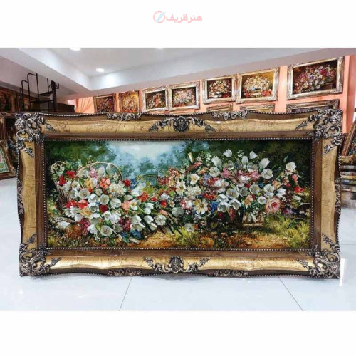 خرید آنلاین، تابلو فرش دست بافت تبریز در طرح زیبای گل عرضی، سایز بزرگ، چله ابریشم، فرش اصیل ایرانی، زیر قیمت بازار | چترزندگی
