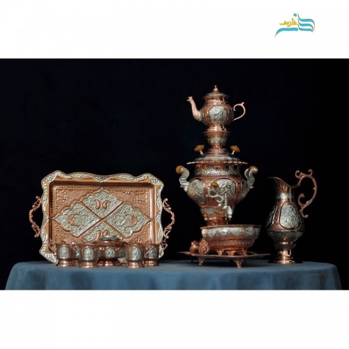 خرید آنلاین، سرویس سماور و چای خوری 3 لیتری قلمزنی با روکش نقره و مس کوره ای،کیفیت اعلاء، زیر قیمت بازار | چترزندگی