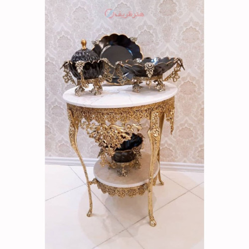 خرید آنلاین، میز خاطره با تاج آبشاری، عرض 60 از جنس آلیاژ آلومنیوم با آبکاری برنج، قیمت عالی | چترزندگی