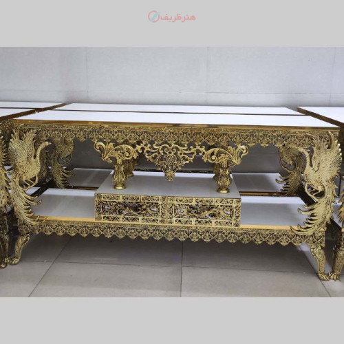 خرید آنلاین، میز تلویزیون تاج دار با 4 ستون طاووس و 4 ستون کوچک گلدانی، بسیار با کیفیت، آلومینیوم درجه 1 با ضمانت آبکاری، زیر قیمت بازار | چترزندگی