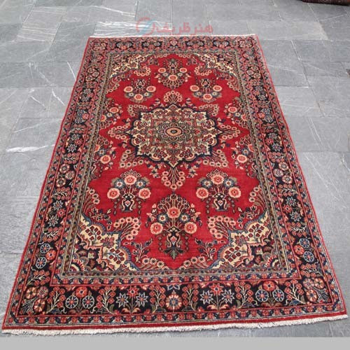 خرید آنلاین، فرش دستباف همدان کد 37854 شهرباف سایز قالیچه، طرح لچک و ترنج، رنگ زمینه لاكي، قیمت کاملا مناسب | چترزندگی