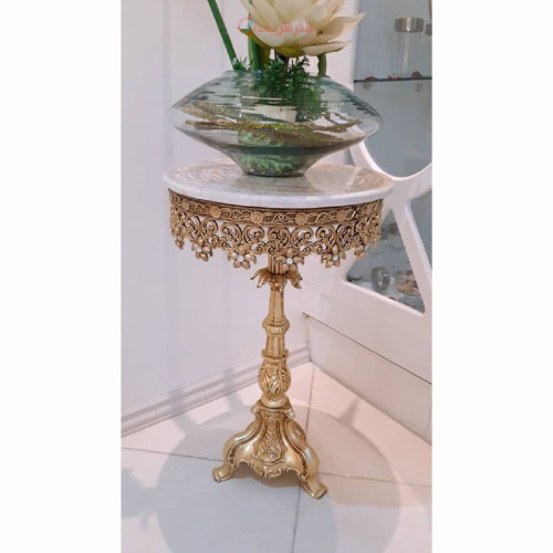 خرید آنلاین، میز تلفن در طرح زیبای تک پایه با صفحه سنگی از جنس آلیاژ آلومنیوم با آبکاری برنز، همراه با 5 سال گارانتی، زیر قیمت بازار | چترزندگی