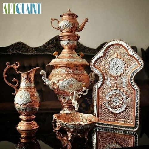 خرید آنلاین، سماور ریز قلم‌ 5 لیتری برنجی، با نقش و نگاری بسیار زیبا، با روکش کوره ای و ثبات رنگ، زیر قیمت بازار | چترزندگی