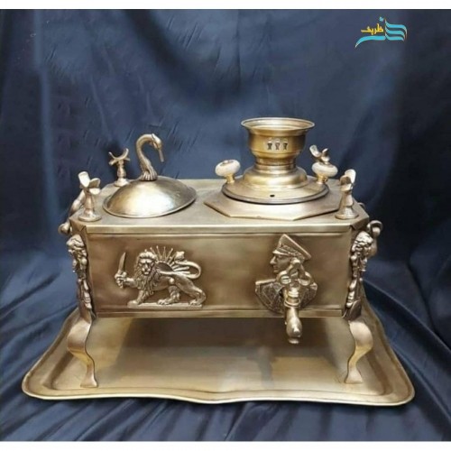 خرید آنلاین، منقل سماوری برنجی، با نقش زیبای شاه و شیر و خورشید، آنتیک با ماندگاری رنگ، با قیمت مناسب | چترزندگی