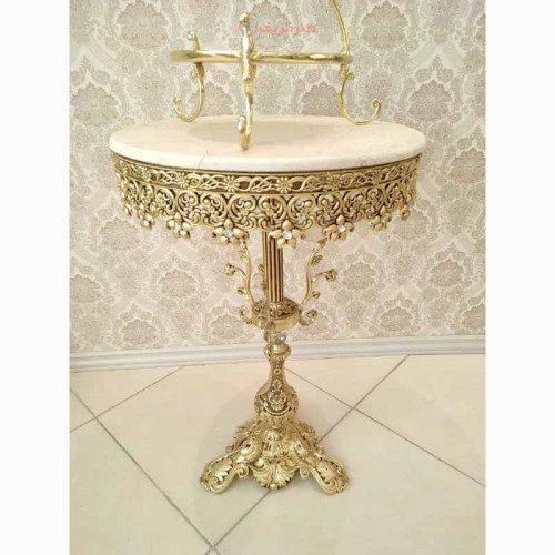 خرید آنلاین، میز خاطره فوق العاده شکیل در طرح سه رخ شاخکی با قطر 50 جنس آلیاژ آلومنیوم، آبکاری برنز، 5 سال گارانتی ثبات رنگ، زیر قیمت بازار | چترزندگی