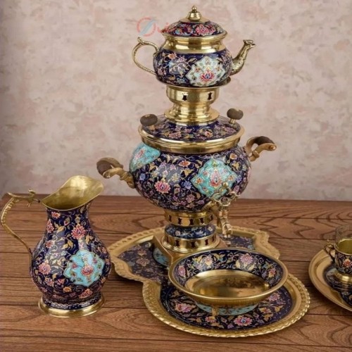 خرید آنلاین، سرویس سماور  2.5 لیتری برنج و پرداز،  نقاشی دست با روکش پلی استر، چشم نواز با کیفیت عالی، زیر قیمت بازار | چترزندگی