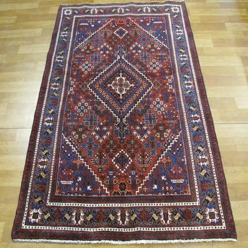 خرید آنلاین، فرش هنر دست جوشقان کاشان، طرح لچک و ترنج با رنگ زمینه لاكي و حاشیه سرمه اي کد ۳۹۴۹۷، زیر قیمت بازار | چترزندگی