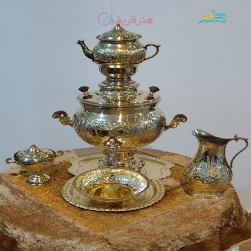 خرید آنلاین، ست کامل سماور ذغالی ۶ لیتری قلمزنی توپی طلایی، نقوش درشت، بدون تغییر رنگ با کیفیت بالا، با قیمتی بسیار مناسب | چترزندگی