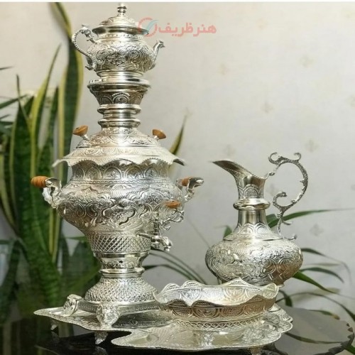 خرید آنلاین، سماور لوکس 5 لیتری زغالی برنجی، قلمزنی دست درجه یک با روکش نقره، نقشی درشت، زیبا و ماندگار، با قیمتی مناسب | چترزندگی