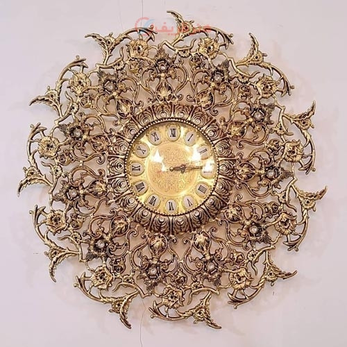 خرید آنلاین، ساعت دیواری گرد با گل های زیبا از جنس آلیاژ آلومنیوم با آبکاری برنز، کیفیت عالی، قیمت مناسب | چترزندگی