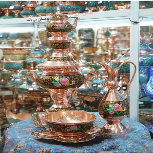 خرید آنلاین، سرویس 4 لیتری سماور مس و پرداز ورق 1.5 میل مسی، دارای شناسنامه، با کیفیت بالا و ضخامت ورق، با قیمتی مناسب | چترزندگی